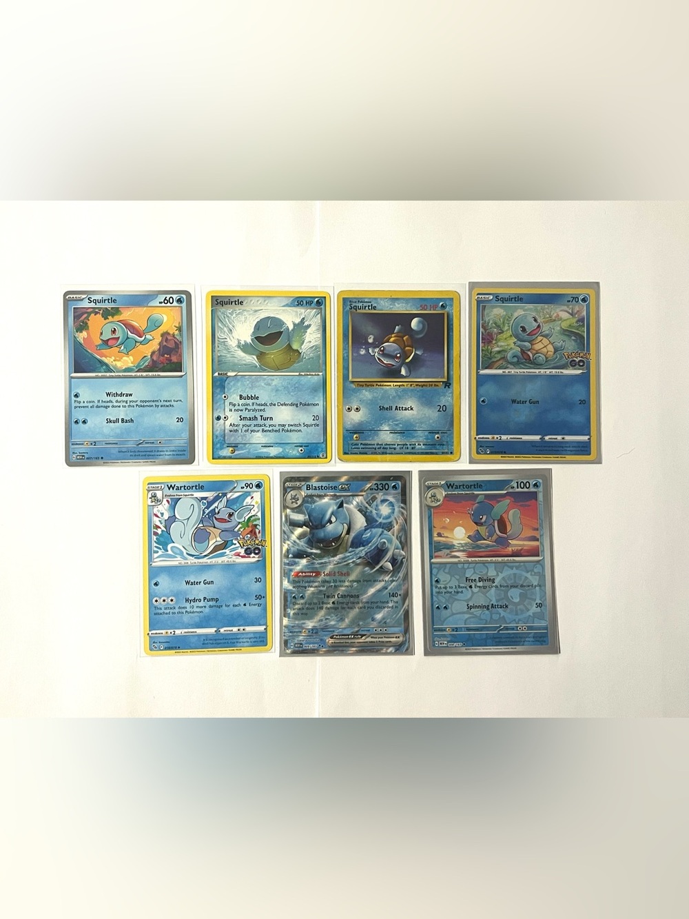 Set of 7 Squirtle Wartortle Blastoise EX Pokemon Cards